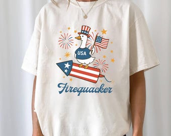 Chemise couleurs confort d'oie du 4 juillet, t-shirt drôle d'oie du 4 juillet, t-shirt patriotique charlatane de pompier, t-shirt drôle d'oie d'été
