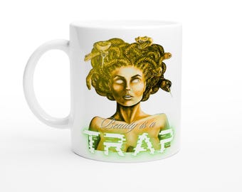 Medusa Tasse "Beauty is a Trap" – Griechische Mythologie Kunst, Düsteres Design, Kaffeetasse
