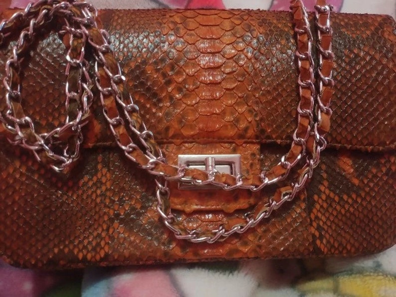 Real Python Leather Crossbody Handbag for Women Small 25cm Clutch Purse ...