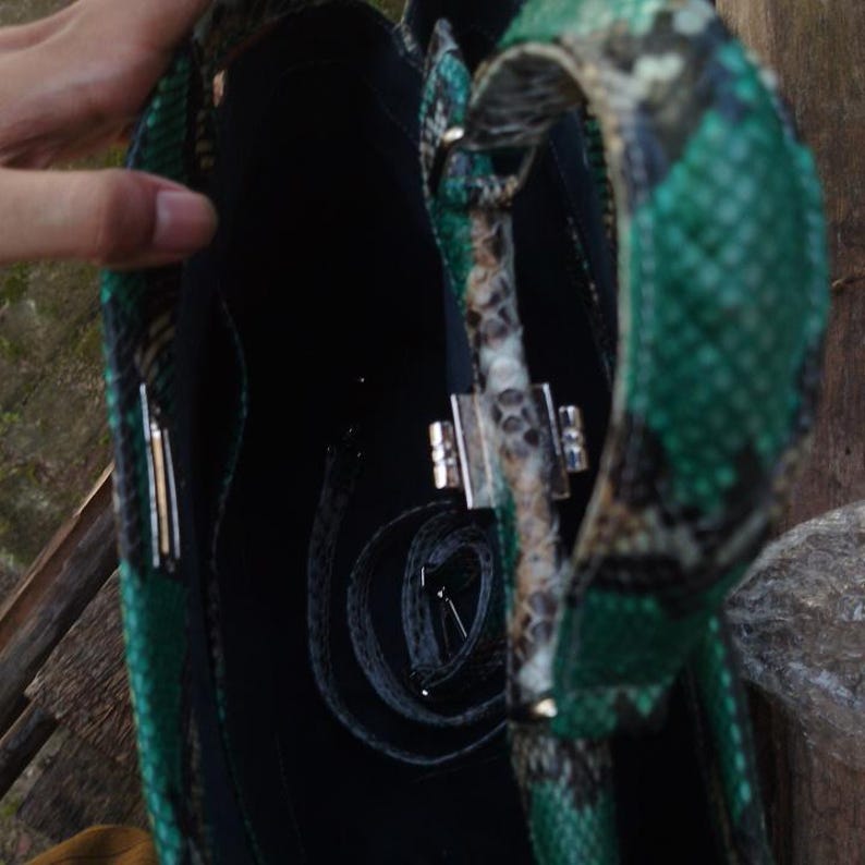 Genuine Python Leather Bag, Green Snakeskin Handbag, Handmade Bali Exotic Tote, Crossbody Snake Purse, Luxury Top Handle Satchel Women Gift