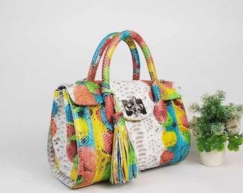 Handtas van echt pythonleer met handvat: portemonnee van exotische slangenleer