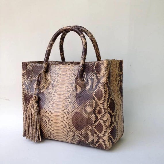Real Python Snakeskin Sali Tote Elegant Leather Handbag for  display picture 2