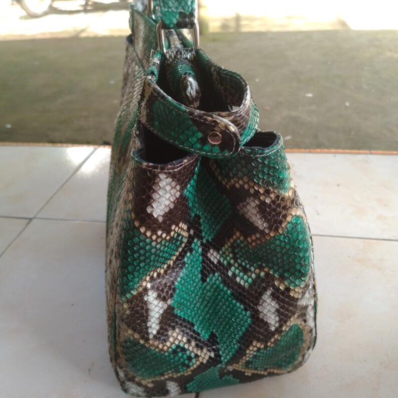 Genuine Python Leather Bag, Green Snakeskin Handbag, Handmade Bali Exotic Tote, Crossbody Snake Purse, Luxury Top Handle Satchel Women Gift