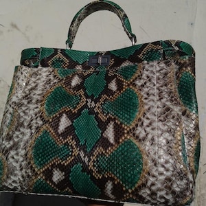 Genuine Python Leather Bag, Green Snakeskin Handbag, Handmade Bali Exotic Tote, Crossbody Snake Purse, Luxury Top Handle Satchel Women Gift
