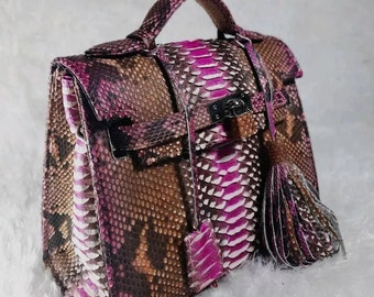 Luxurious Purple Python Snakeskin Leather Women's Handbag - Handmade Designer Tote