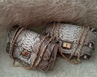 Bolso de hombro de auténtica piel de pitón: pequeño bolso de mano cruzado de 25 cm con estampado de piel de serpiente de Bali.