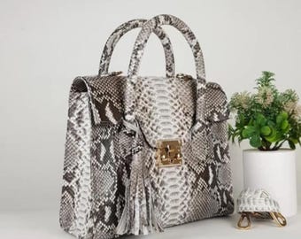 Exotic Python Leather Crossbody Bag: Handmade Snakeskin Shoulder Purse