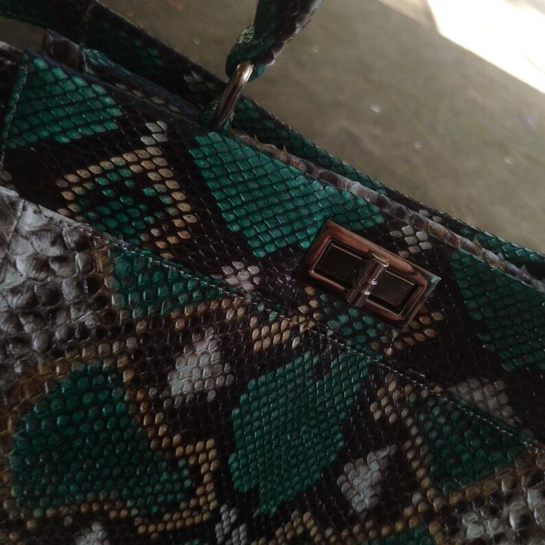 Genuine Python Leather Bag, Green Snakeskin Handbag, Handmade Bali Exotic Tote, Crossbody Snake Purse, Luxury Top Handle Satchel Women Gift