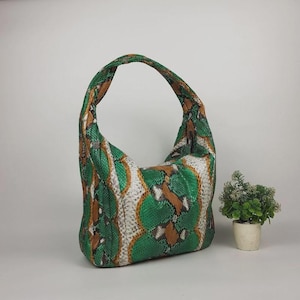 Python Leder Schlangenleder Schultertasche - Boho Chic große 35 cm Handtasche für Frauen echte Schlangenleder exotische einzigartige elegante Mädchenhandtaschen