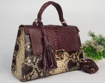 Bolso de mano de piel de serpiente pitón: bandolera de piel exótica