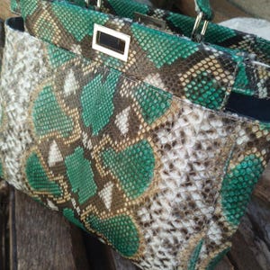 Genuine Python Leather Bag, Green Snakeskin Handbag, Handmade Bali Exotic Tote, Crossbody Snake Purse, Luxury Top Handle Satchel Women Gift
