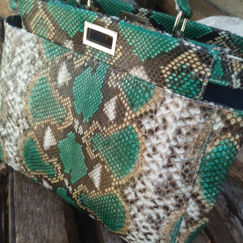 Genuine Python Leather Bag, Green Snakeskin Handbag, Handmade Bali Exotic Tote, Crossbody Snake Purse, Luxury Top Handle Satchel Women Gift