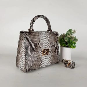 Sac fourre-tout en cuir de python véritable - Sac à main de luxe en peau de serpent pour femme et homme - Sac à main bandoulière, voyage ou travail