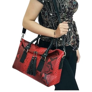 Echte Python-Leder-Handtasche - exotische Schlangen-Haut-Einkaufstasche mit Riemen - mehrfarbige Luxus-Geldbeutel für Frauen, Reisen oder den täglichen Gebrauch