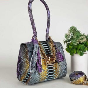 The Empress: Exotic Gradient Python Top-Handle Bag with Gold Chain Accent - Luxury Statement Purse