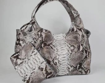 Genuine Python Leather Shoulder Bag with Free Clutch: Exotic Snake Skin Purse