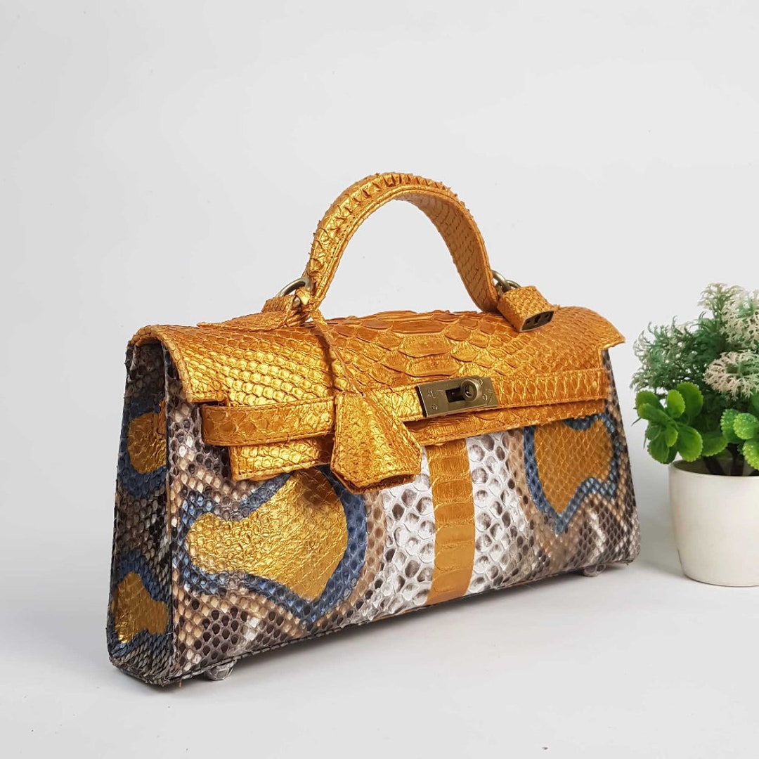 Gold Python Handbags Statement Python Handbag in Gold Unique Handmade Clutch Purse for Women ...