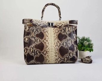 Sac à main en cuir de python véritable, sac à main moderne et avant-gardiste en peau de serpent, poignée sur le dessus, bandoulière, disponible en 26 cm et 33 cm, plusieurs couleurs