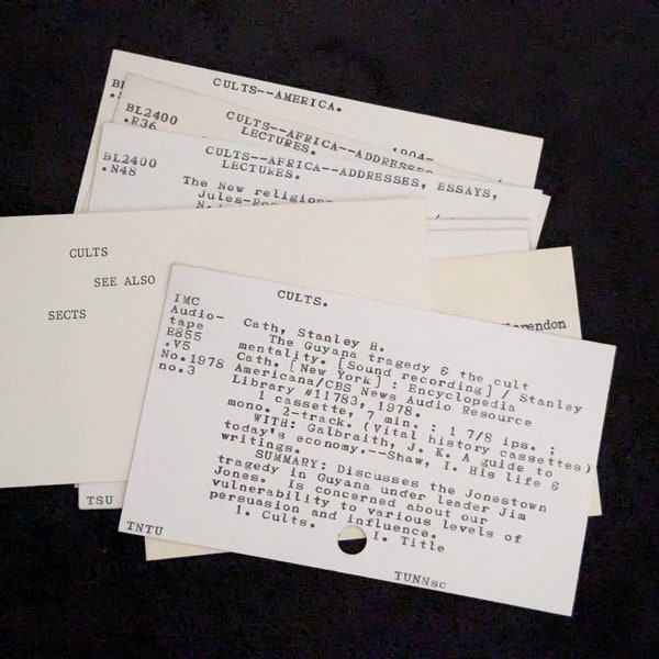 Set of 10 Vintage Library Card Catalog Cards - Cult Theme