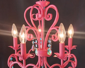 Pink Chandelier with Iridescent beads