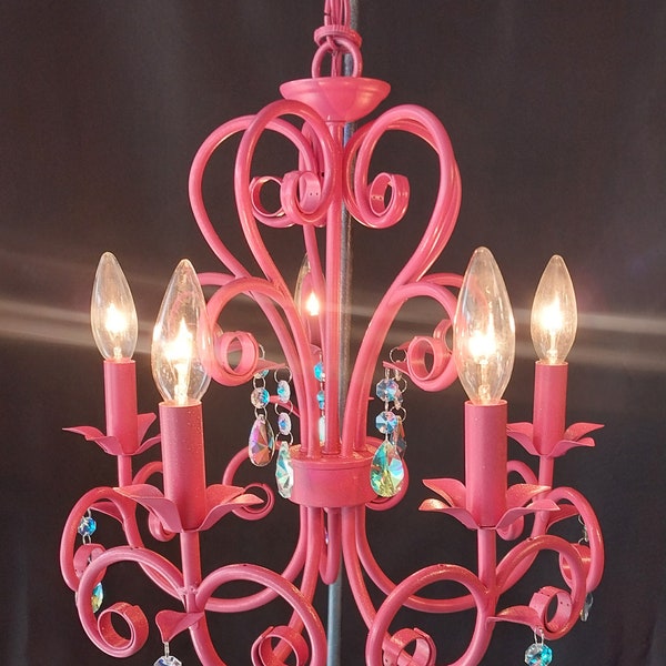 Pink Chandelier with Iridescent beads