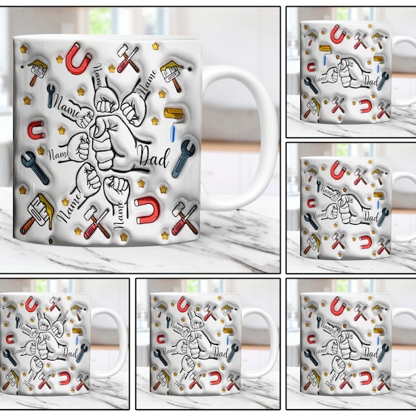 1-6 enfants main fête des pères Fist Bump 3D Mug Wrap 11oz Design, gonflé Png Dad Fist Bump cadeau personnalisé personnalisé, fichier numérique