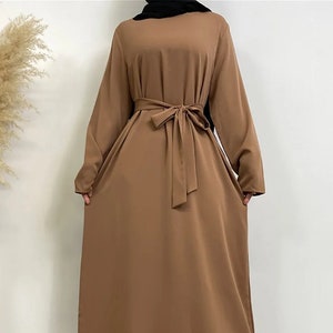 Ręcznie robiona abaya dla kobiet Długa luźna sukienka dla muzułmanek z koronkowym pasem Prezent dla niej Doskonały prezent dla kobiet zdjęcie 2
