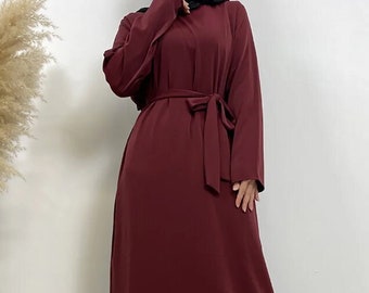 Abaya pour femmes faite main | Robe longue et ample pour femmes musulmanes avec ceinture à la taille | Cadeau pour elle | Cadeau parfait