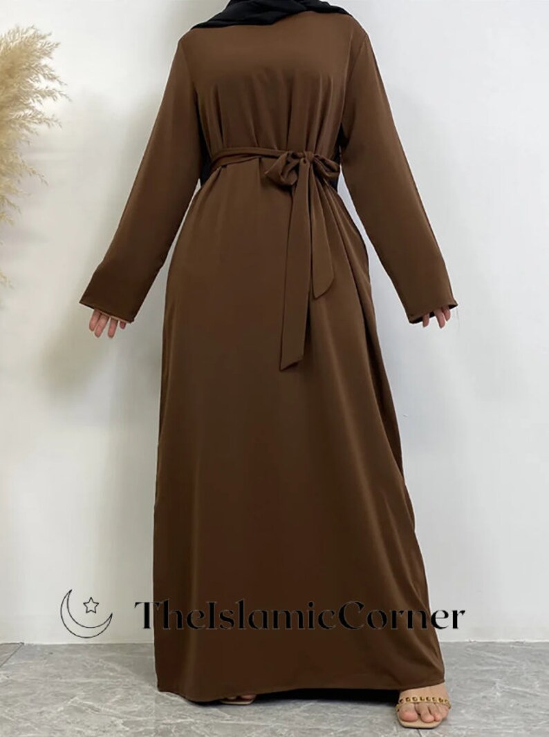 Ręcznie robiona abaya dla kobiet Długa luźna sukienka dla muzułmanek z koronkowym pasem Prezent dla niej Doskonały prezent dla kobiet zdjęcie 8
