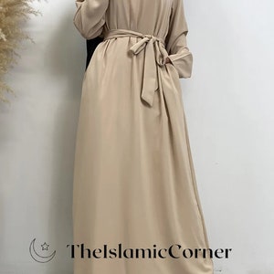 Ręcznie robiona abaya dla kobiet Długa luźna sukienka dla muzułmanek z koronkowym pasem Prezent dla niej Doskonały prezent dla kobiet Beż