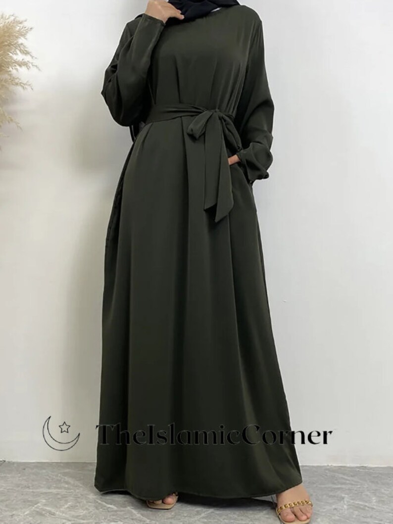 Ręcznie robiona abaya dla kobiet Długa luźna sukienka dla muzułmanek z koronkowym pasem Prezent dla niej Doskonały prezent dla kobiet Zielony