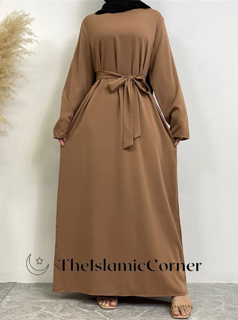 Ręcznie robiona abaya dla kobiet Długa luźna sukienka dla muzułmanek z koronkowym pasem Prezent dla niej Doskonały prezent dla kobiet zdjęcie 2