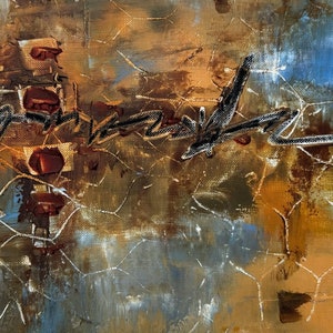 Oil and Cold Wax original painting with white mat. “Tiny Treasures,” series