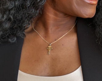 His Key Cross Necklace: Two-Tone Stainless Steel Christian Pendant