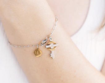 Christian Key Charm Bracelet: Gold & Silver Stainless Steel