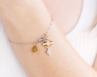 Two-Tone Cross Bracelet: Gold & Silver Baptism Gift for Mom