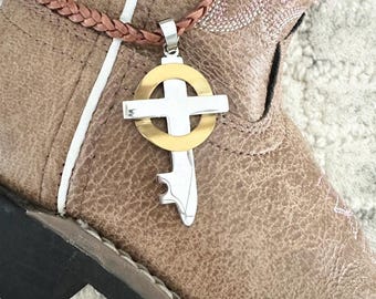 Gold Western Cross Necklace: Leather Country Cowgirl Jewelry