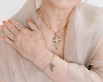Statement Cross Necklace Bracelet Set: 18k Gold Celtic Key Jewelry