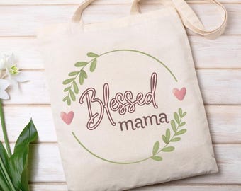 Blessed Mama Cotton Canvas Tote Bag - Eco-Friendly Reusable Grocery Bag