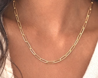 Gold Paperclip Chain Necklace: Dainty 18K Gold Plated Layering Jewelry