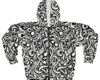 Musical Harmony Zip Hoodie - All Over Print Design | Note-Worthy Hoodie with Music Notes Design