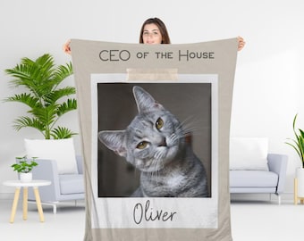 Personalized Pet Photo Blanket, Custom Cat Dog Memorial Throw