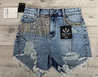 Shorts Donna ragazza con borchie blu