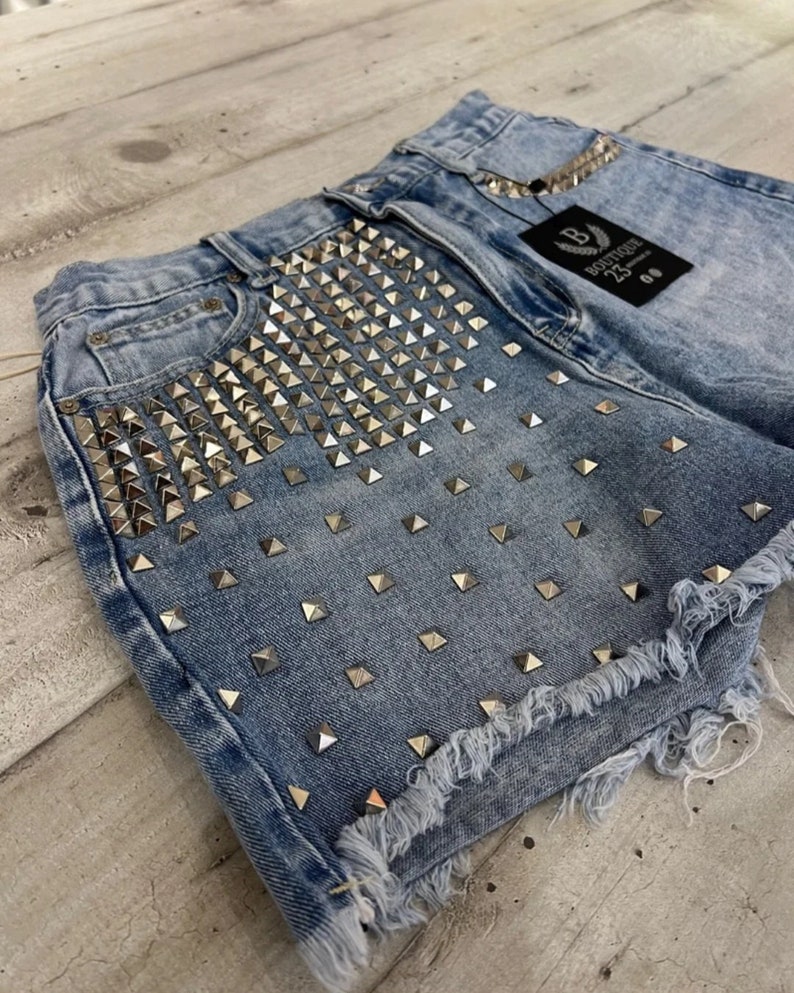 Women's girl shorts with blue studs image 3