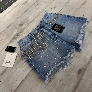 Women's girl shorts with blue studs image 2