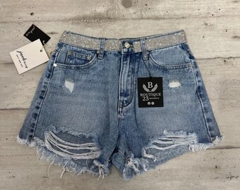 Women's girl shorts with blue glitter