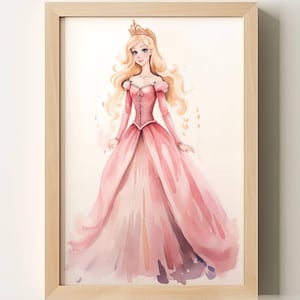 Enchanting Princess in Pink Instant Download Digital Nursery Art for Home Décor High Resolution Princess Art Print Princess Watercolor Art