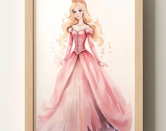 Enchanting Princess in Pink Instant Download Digital Nursery Art for Home Décor High Resolution Princess Art Print Princess Watercolor Art
