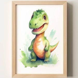 Fun T-Rex Dinosaur Instant Download of Nursery Art for Home Décor Digital Art Print of Dinosaur High Resolution Dinosaur Watercolor Art