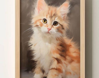 Retrato impresionista de gatito pelirrojo Descarga instantánea de gatos para la decoración del hogar Arte digital de gatitos Pintura al óleo de gatito de alta resolución